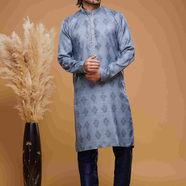 Raivat Ethnic Art Silk Digital Print Pintux Work Kurta Pajama In Blue Colour - Distacart