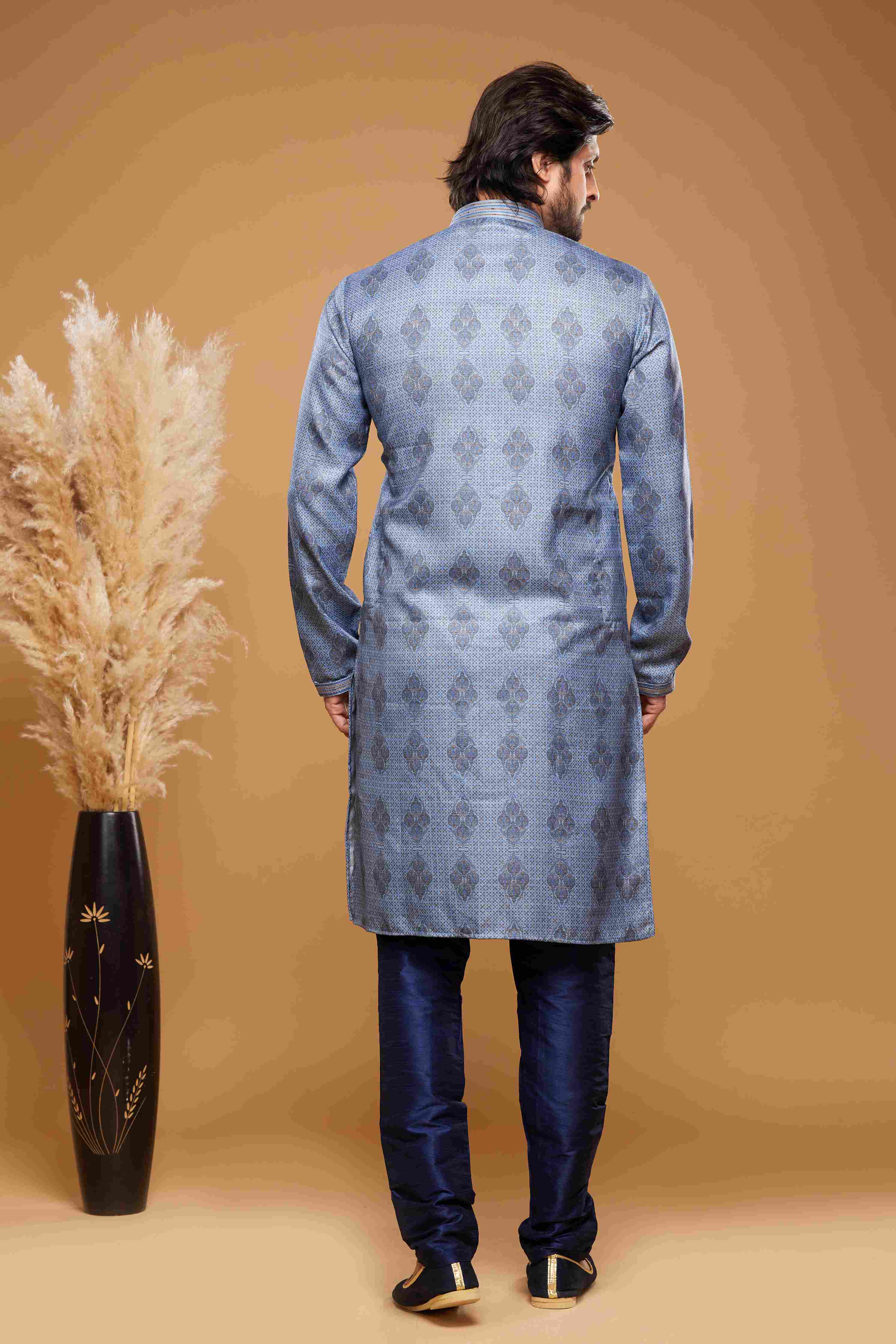 Raivat Ethnic Art Silk Digital Print Pintux Work Kurta Pajama In Blue Colour - Distacart