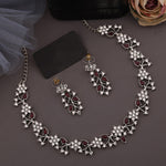 Thumbnail for Tehzeeb Creations Silver Pleated White Diamond With Maroon Beads Necklace Set - Distacart