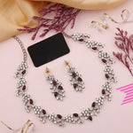 Thumbnail for Tehzeeb Creations Silver Pleated White Diamond With Maroon Beads Necklace Set - Distacart