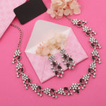 Thumbnail for Tehzeeb Creations Silver Pleated White Diamond With Maroon Beads Necklace Set - Distacart