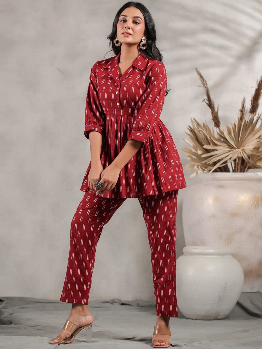 Anubhutee Ethnic Motifs Printed Pleated A-Line Pure Cotton Kurti With Trousers - Distacart