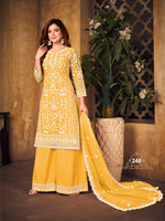 Thumbnail for Anaita Yellow Embroidered Net Plazzo Suit - Distacart