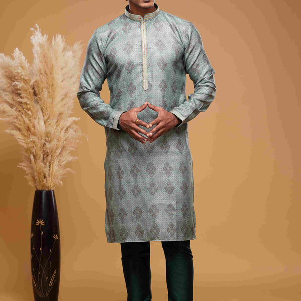 Raivat Ethnic Art Silk Digital Print Pintux Work Kurta Pajama In Green Colour - Distacart