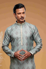 Thumbnail for Raivat Ethnic Art Silk Digital Print Pintux Work Kurta Pajama In Green Colour - Distacart