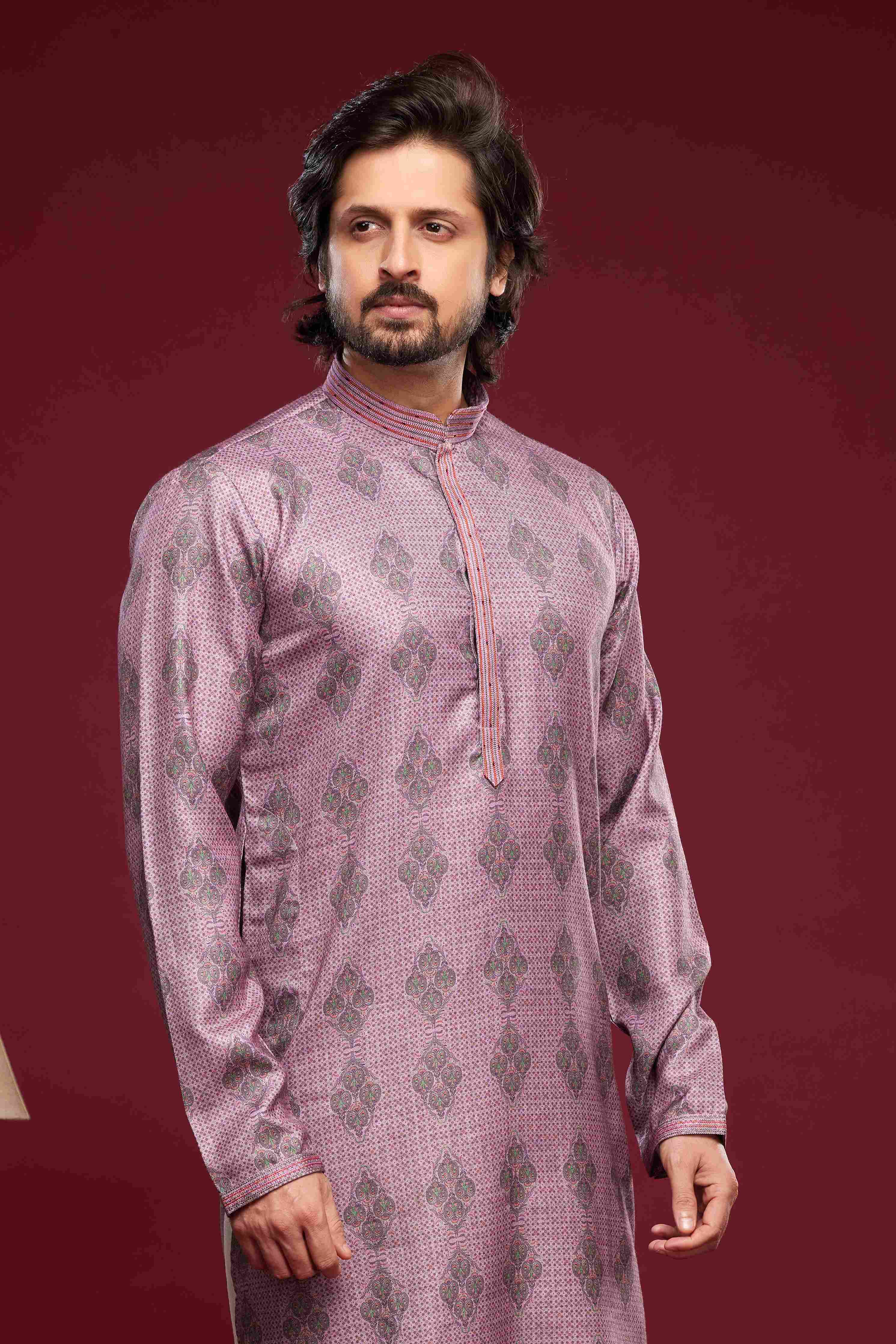 Raivat Ethnic Art Silk Digital Print Pintux Work Kurta Pajama In Magenta Colour - Distacart