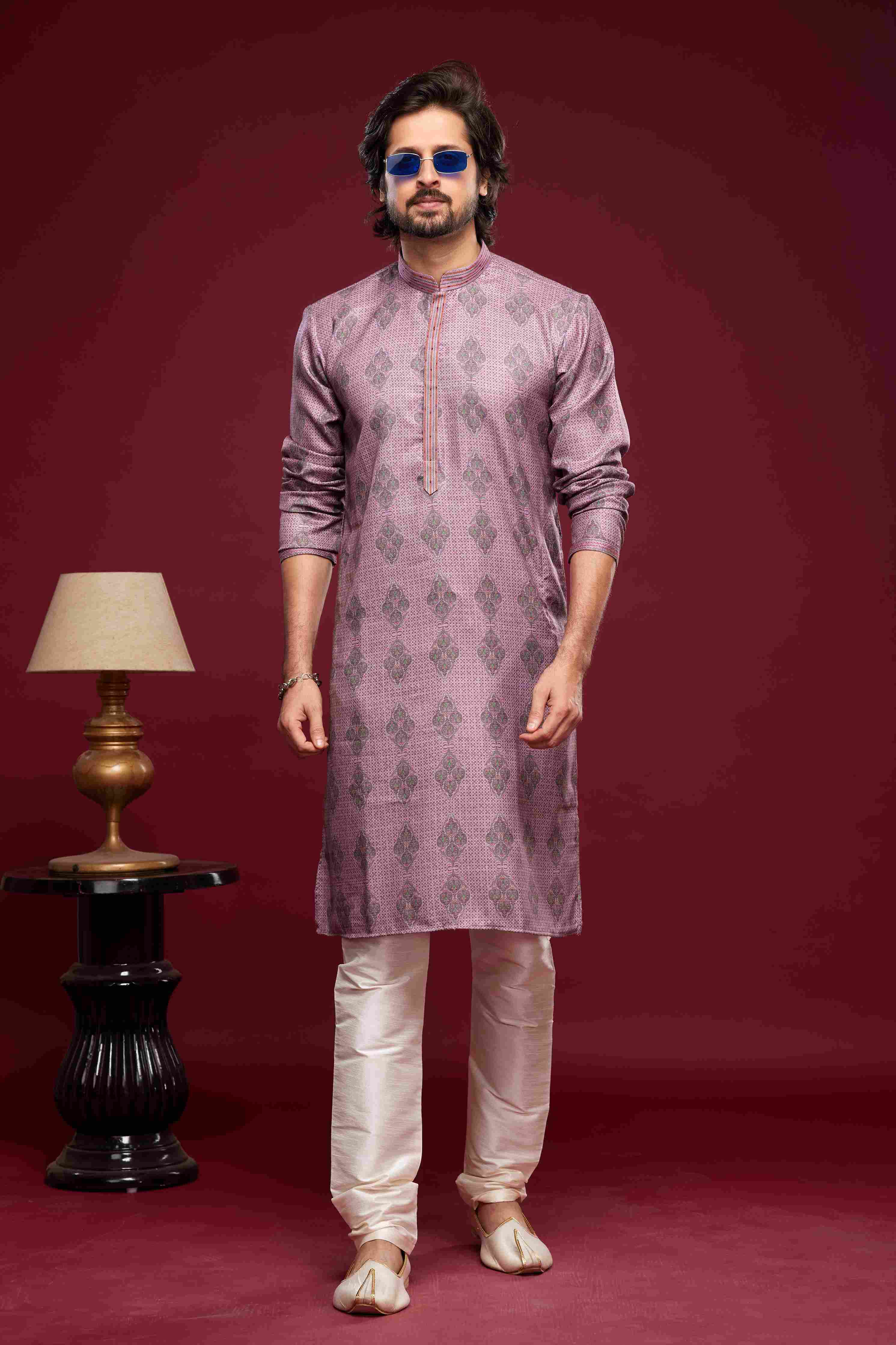 Raivat Ethnic Art Silk Digital Print Pintux Work Kurta Pajama In Magenta Colour - Distacart