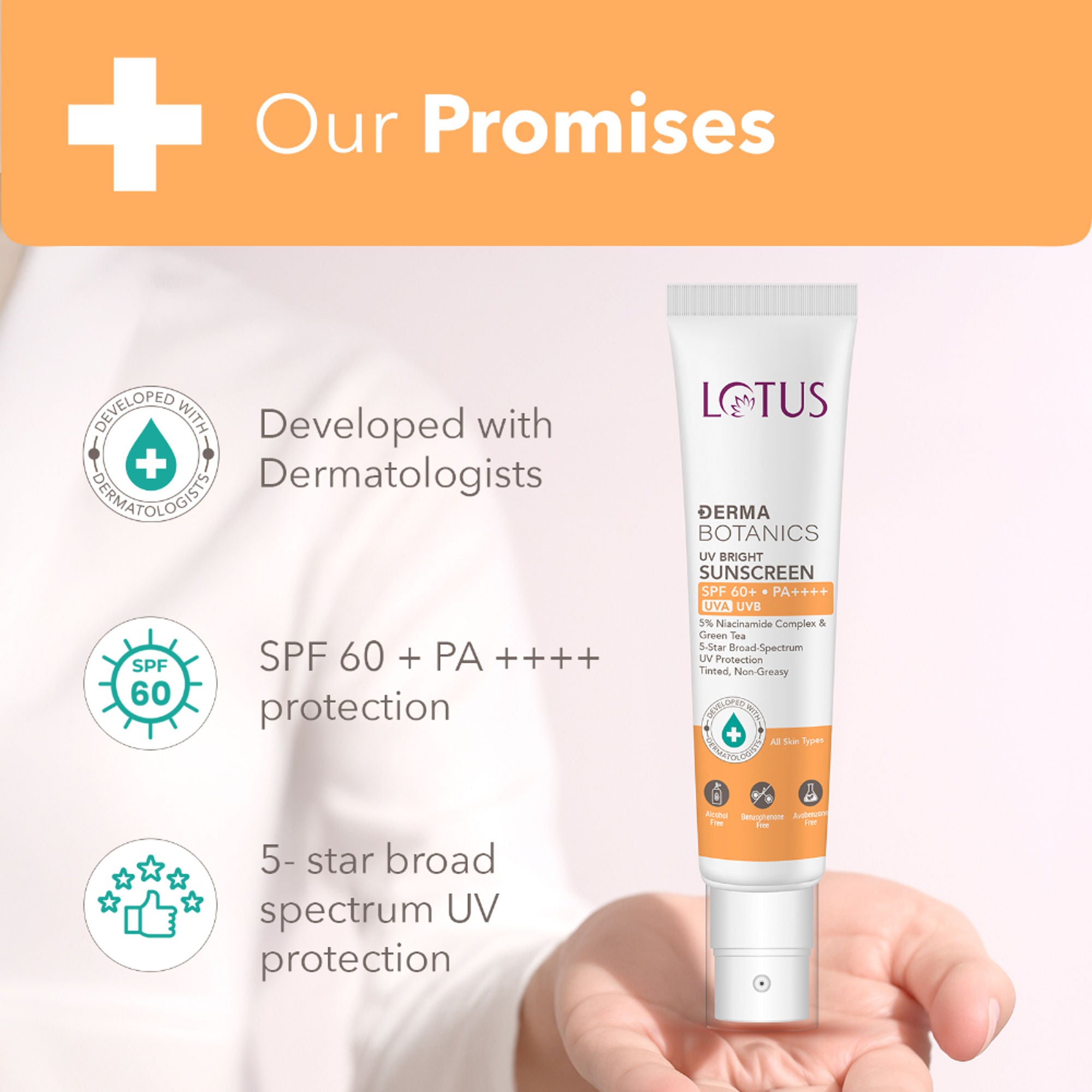 Lotus DermaBotanics 5% Niacinimide Complex + Green Tea UV Bright Sunscreen SPF 60 + PA++++ additional image 3