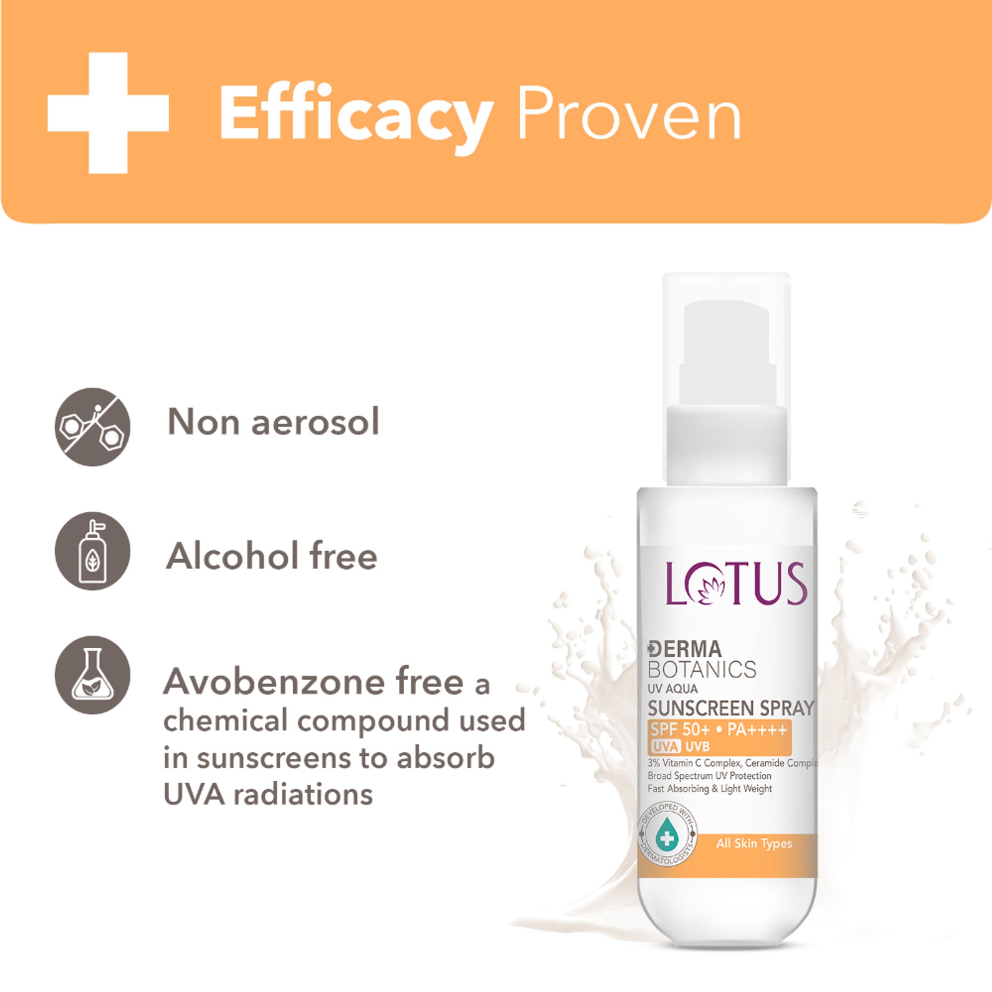 Lotus DermaBotanics 3% Vitamin C Complex + Ceramide Complex UV Aqua Sunscreen Spray SPF 50 + PA++++ additional image 2