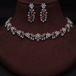 Thumbnail for Tehzeeb Creations Silver Pleated White Diamond With Orange Beads Necklace Set - Distacart