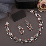 Thumbnail for Tehzeeb Creations Silver Pleated White Diamond With Orange Beads Necklace Set - Distacart