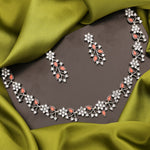 Thumbnail for Tehzeeb Creations Silver Pleated White Diamond With Orange Beads Necklace Set - Distacart