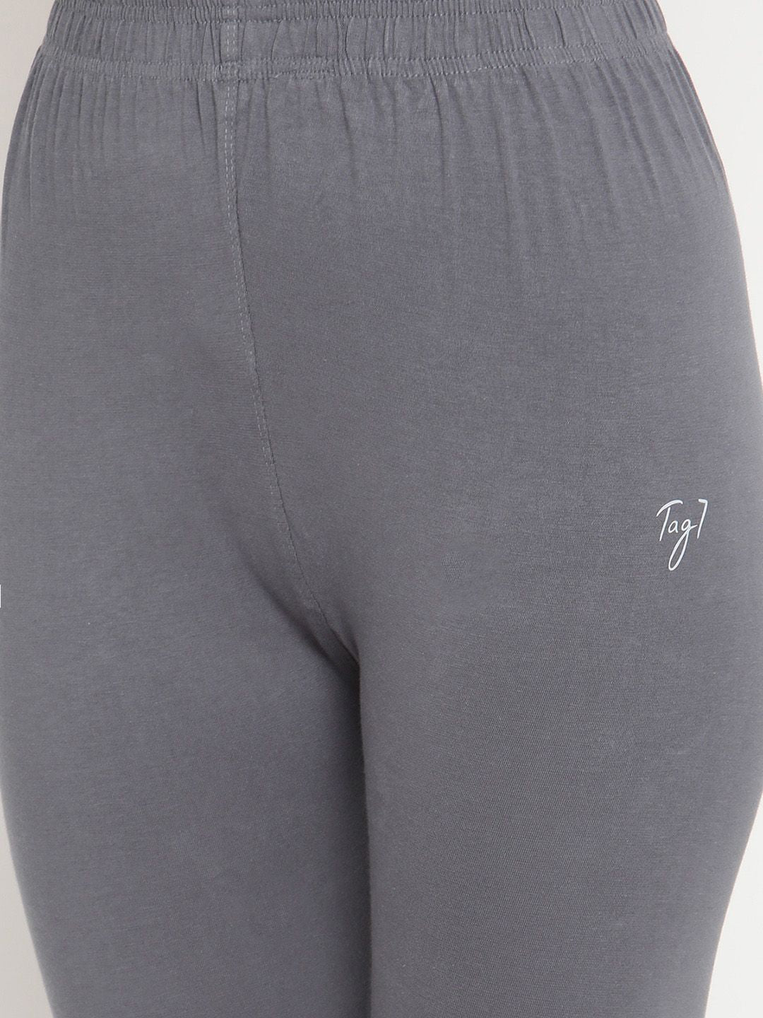 TAG 7 Women Grey Solid Cotton Ankle-Length Leggings - Distacart