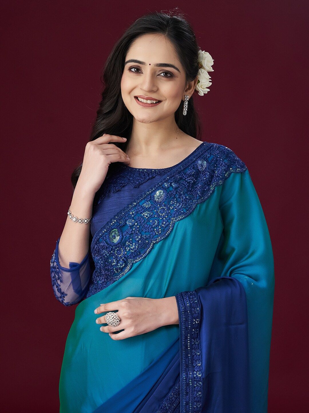 kasee Embroidered Sequinned Saree - Distacart