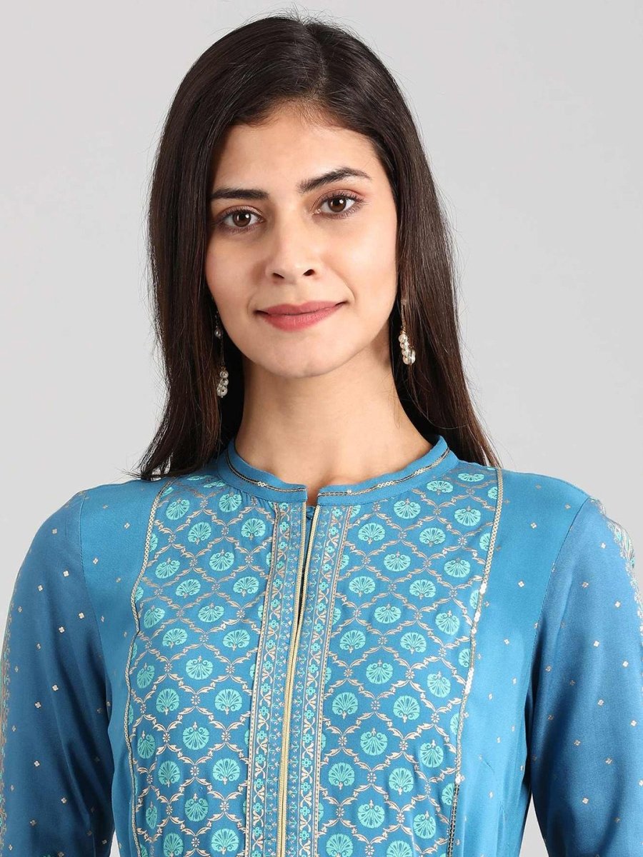 AURELIA Women Blue Printed Maxi Dress - Distacart