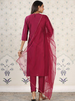 Thumbnail for Ode by House of Pataudi Ethnic Motifs Yoke Design Straight Kurta With Trousers & Dupatta - Distacart