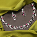 Thumbnail for Tehzeeb Creations Silver Pleated White Diamond With Pink Beads Necklace Set - Distacart