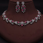 Thumbnail for Tehzeeb Creations Silver Pleated White Diamond With Pink Beads Necklace Set - Distacart
