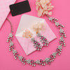 Tehzeeb Creations Silver Pleated White Diamond With Pink Beads Necklace Set - Distacart
