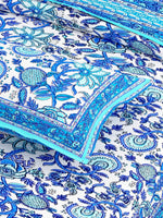 Thumbnail for Sky Blue Floral Printed Cotton 200TC King Bedsheet With 2 Zipper Pillow Covers - King Size by House of Ree