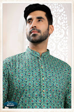 Thumbnail for Joban Fashion Men's Green Straight Rayon Thread And Sequence Embroidery All Over Kurta Set - Distacart