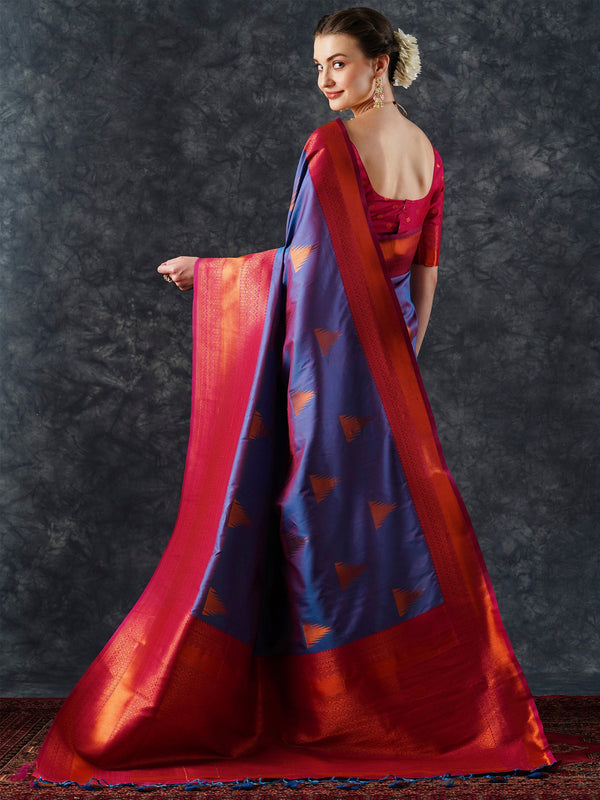 NOZ2TOZ Women's Silk Blend Blue Woven Design Designer Saree With Blouse Piece - Distacart