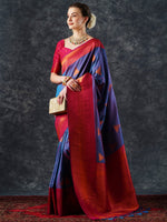 Thumbnail for NOZ2TOZ Women's Silk Blend Blue Woven Design Designer Saree With Blouse Piece - Distacart