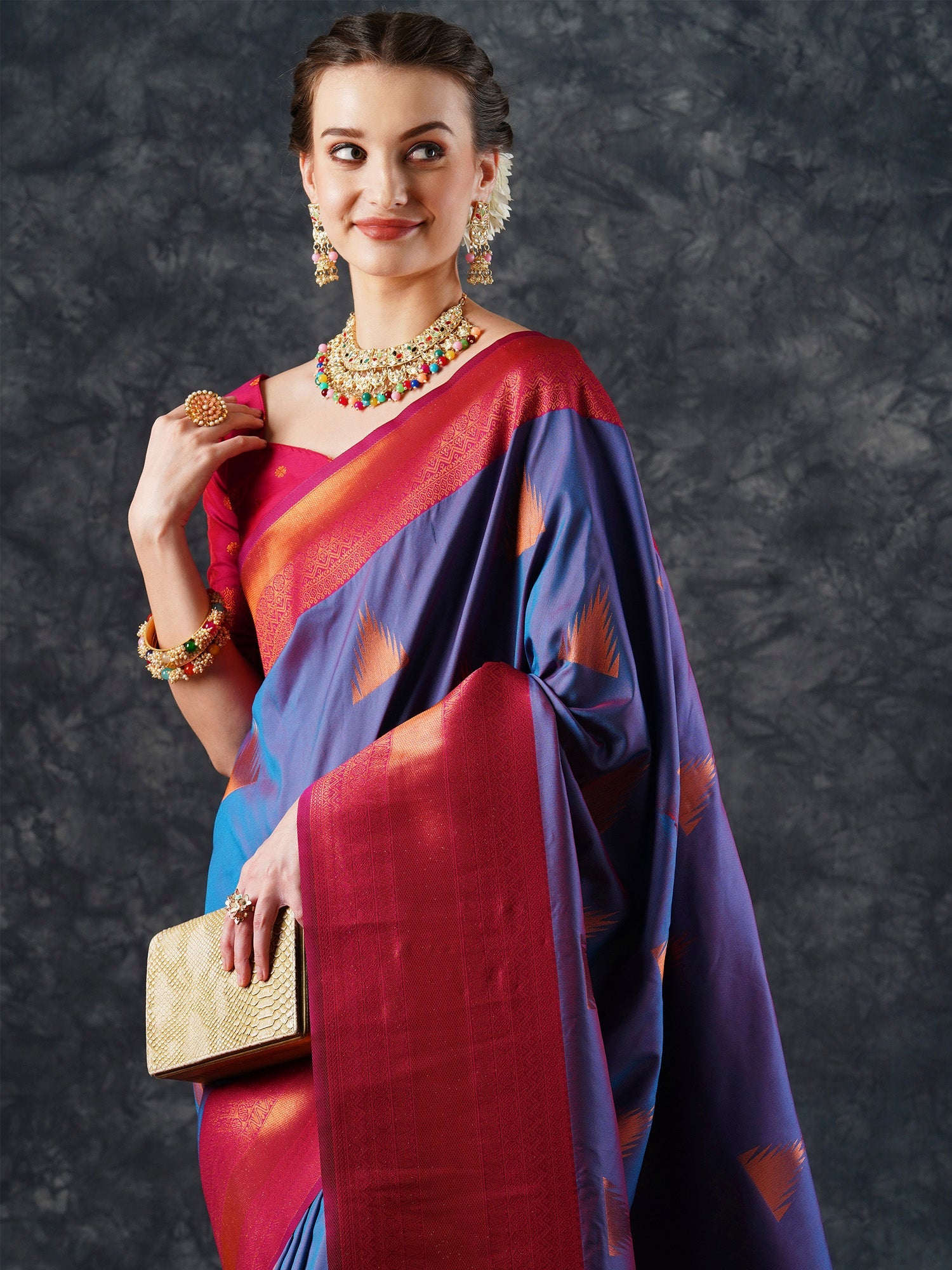 NOZ2TOZ Women's Silk Blend Blue Woven Design Designer Saree With Blouse Piece - Distacart