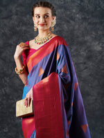 Thumbnail for NOZ2TOZ Women's Silk Blend Blue Woven Design Designer Saree With Blouse Piece - Distacart