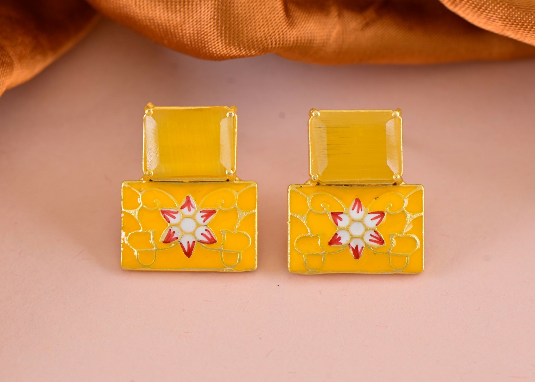 Joban Fashion Women Brass Yellow Onyx Earrings