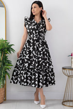 Thumbnail for Pimu V-Neck Maxi Dress with Graphic Print-Black