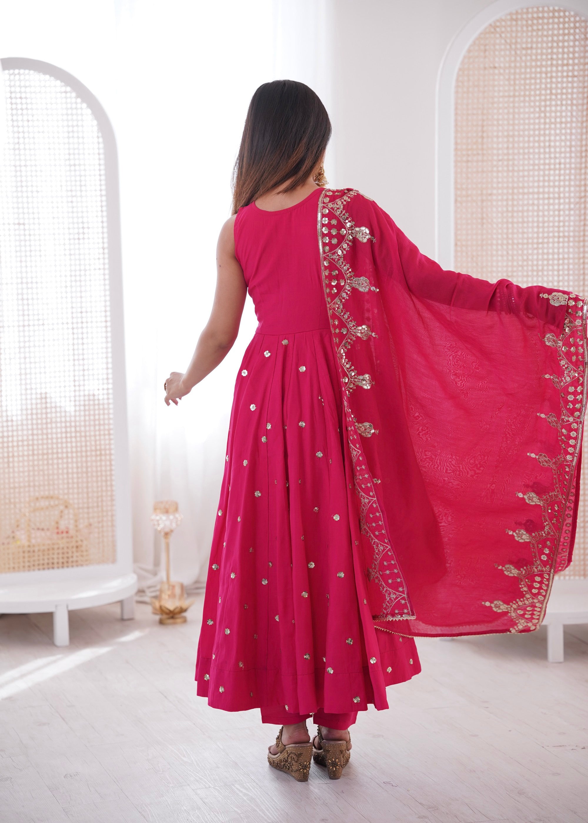 Anaita Rani Silk Readymade Anarkali Suit with Embroidery & Sequence Work - Dista