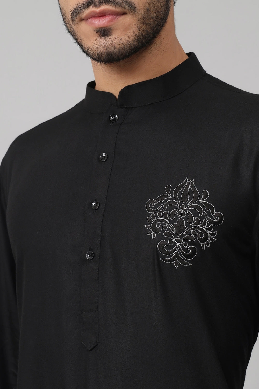Coal Motif Embroidered Cotton Kurta by Hilo Design
