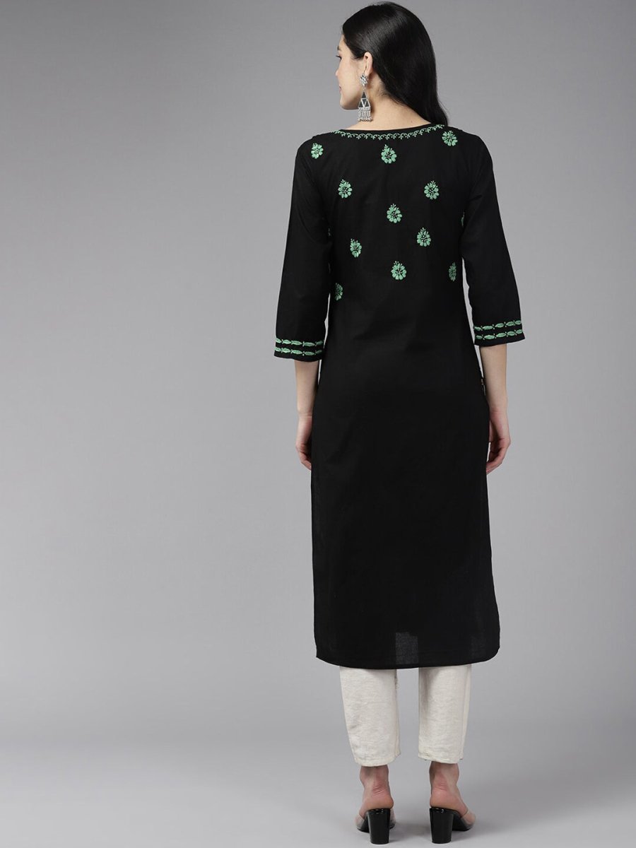 ADA Ethnic Motifs Embroidered Chikankari Cotton Straight Kurta - Distacart