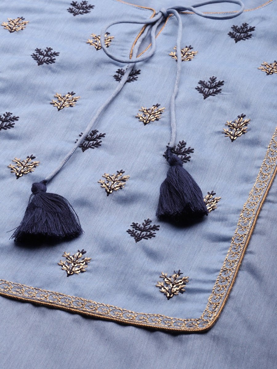 All About You Women Blue Floral Printed Kurta with Trousers - Distacart