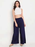 Thumbnail for TAG 7 Women Navy Blue & Maroon Set of 2 Flared Ethnic Palazzos