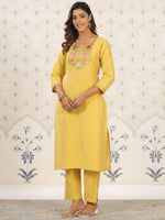 Thumbnail for Ode by House of Pataudi Floral Embroidered Thread Work Straight Kurta with Trousers - Distacart