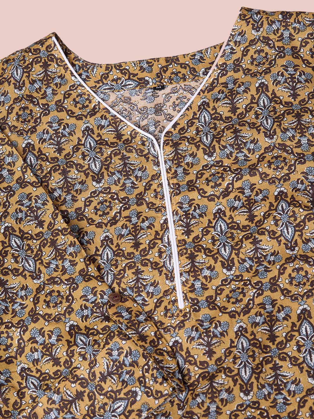 Ode by House of Pataudi Floral Printed Regular Pure Cotton Kurta with Trousers - Distacart