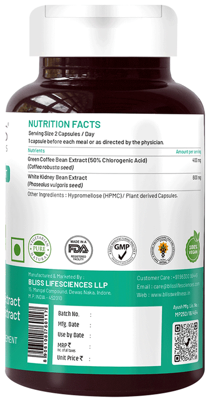 bliss welness weight management carb controller green coffee bean extract veg capsule
