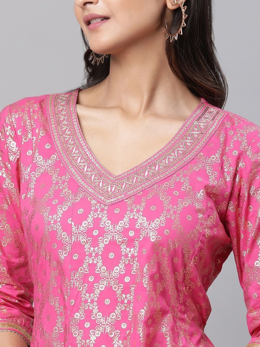 AURELIA Ethnic Motifs Printed V-Neck Pure Cotton A-Line Maxi Ethnic Dress - Distacart