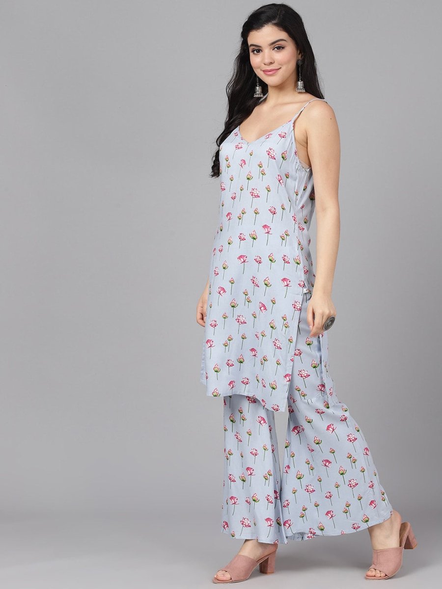 Aks Floral Printed Regular Kurta With Sharara - Distacart