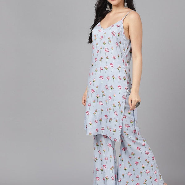 Aks Floral Printed Regular Kurta With Sharara - Distacart