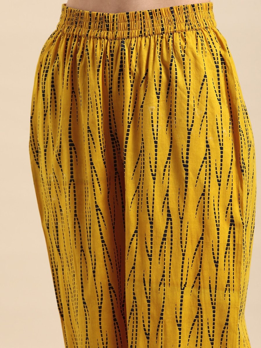 Anouk Women Navy Blue & Mustard Yellow Pure Cotton Floral Printed Kurta with Palazzos - Distacart