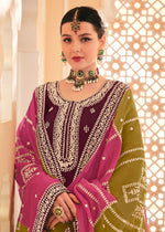 Thumbnail for Dazzling Wine Embroidered Chinnon Palazzo Salwar Kurta - Emponline - Distacart