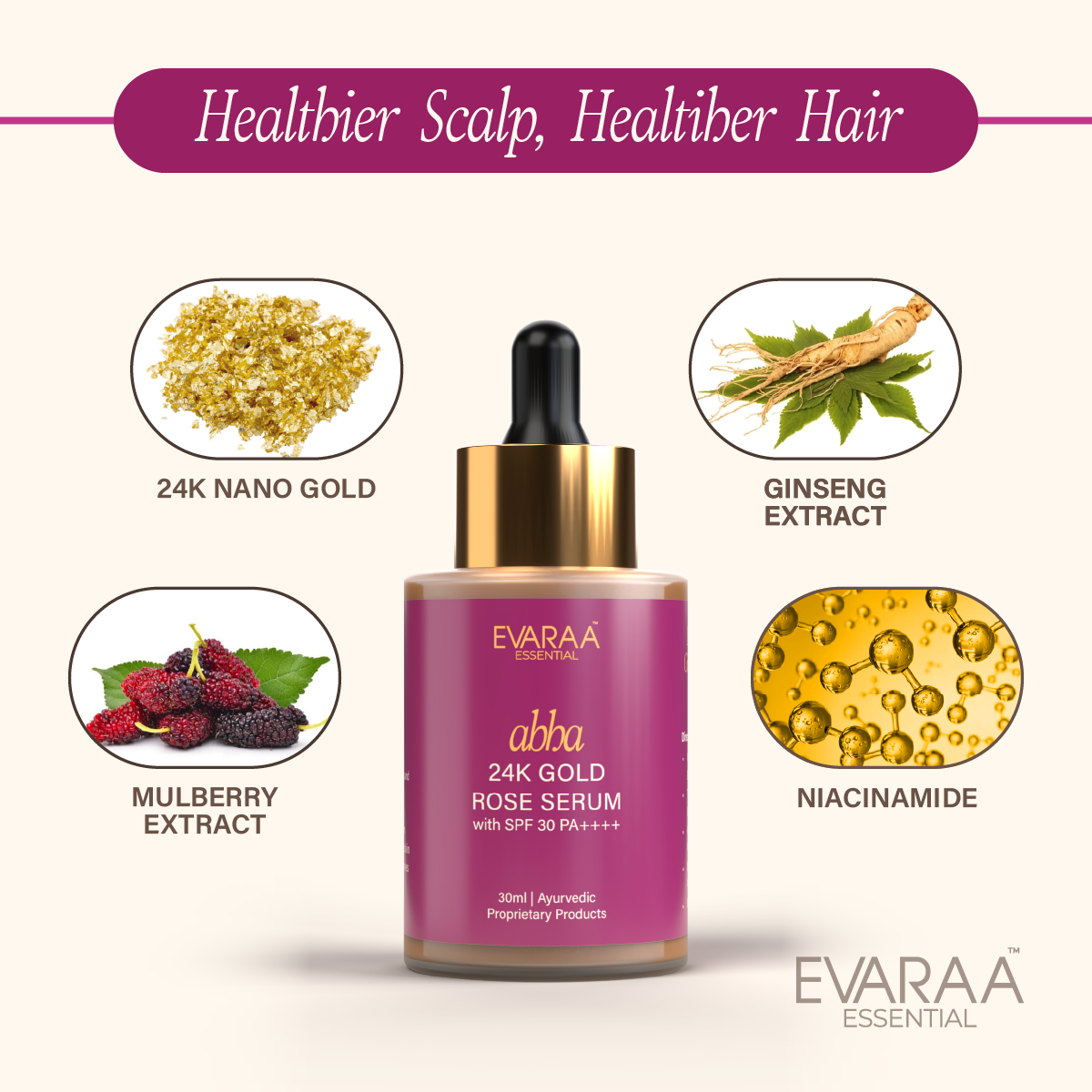 Evaraa Essential 24k Gold Rose Serum - Distacart