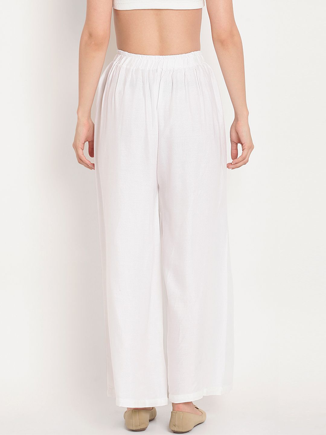 TAG 7 Women Pack Of 2 White & Navy Blue Solid Flared Palazzos