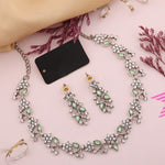 Thumbnail for Tehzeeb Creations Silver Pleated White Diamond With Sea Green Beads Necklace Set - Distacart