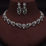 Thumbnail for Tehzeeb Creations Silver Pleated White Diamond With Sea Green Beads Necklace Set - Distacart