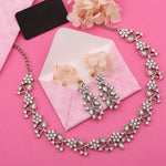 Thumbnail for Tehzeeb Creations Silver Pleated White Diamond With Sea Green Beads Necklace Set - Distacart
