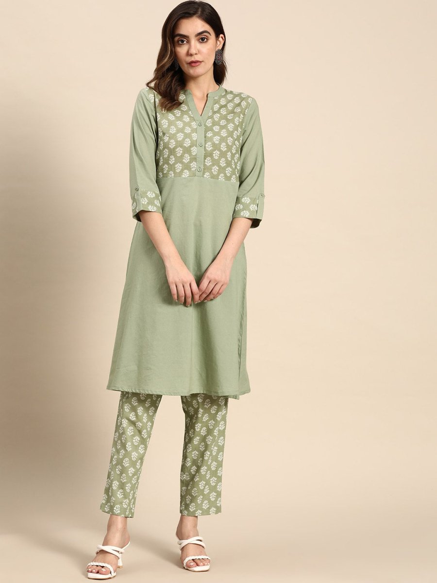 All About You Women Pure Cotton Ethnic Motifs Printed Kurta with Trousers - Distacart